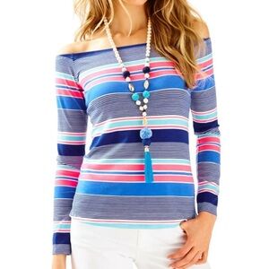 NWT Lilly Pulitzer Size L Audelia Kaleidoscope Jungle Stripe Off Shoulder Top